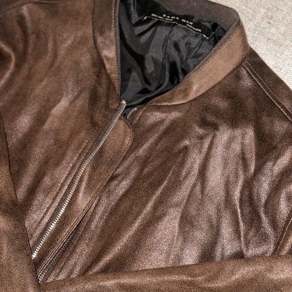 Zara Man Brown Suede Bomber Jacket - Picture 4 of 4
